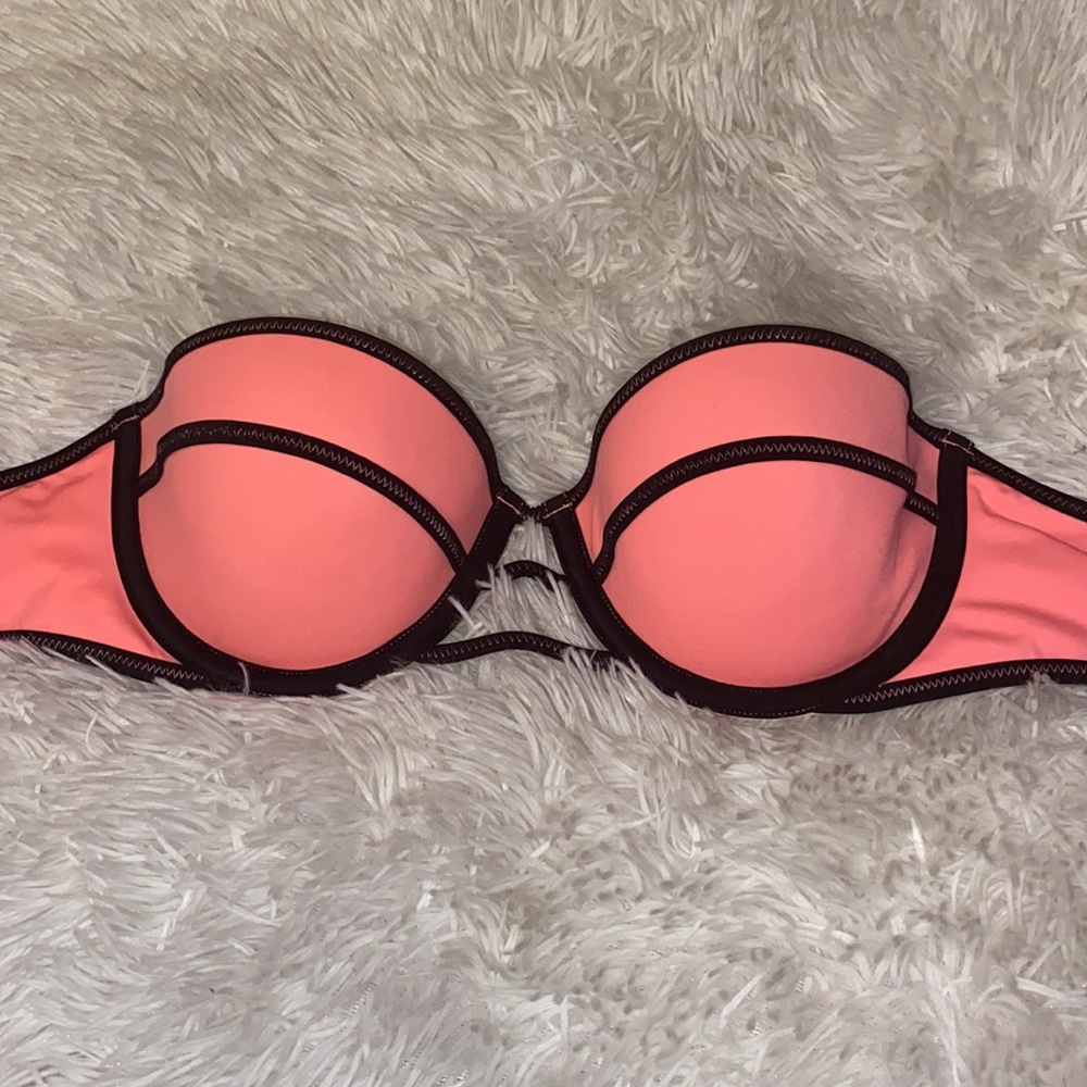 Victoria Secret bikini top 32C w underwires pink & Black strapless
